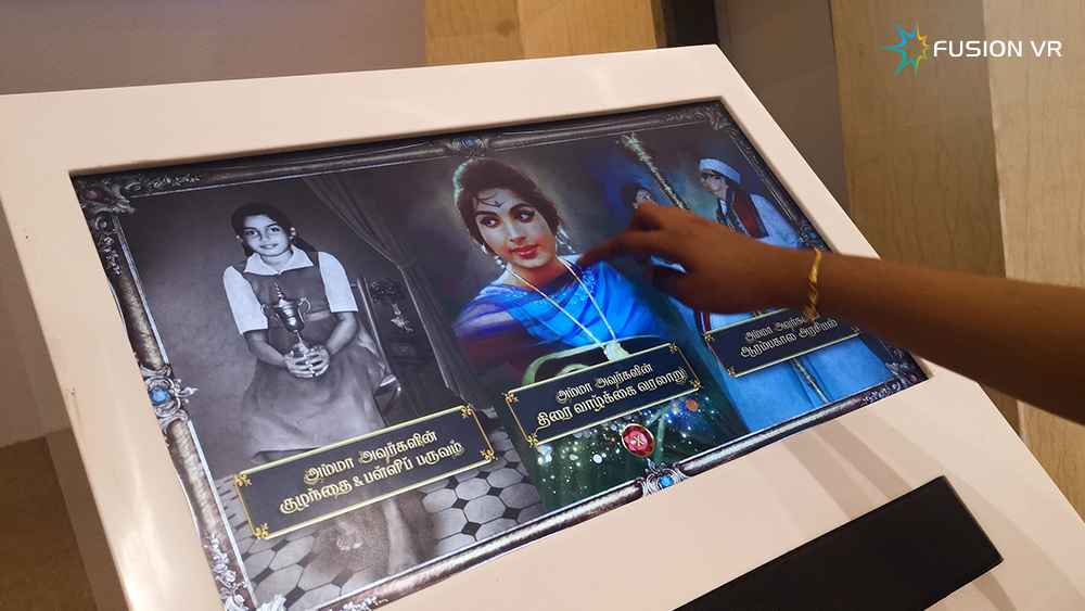 Glory of Amma touch-and-swipe wall telling her life in three chapters
