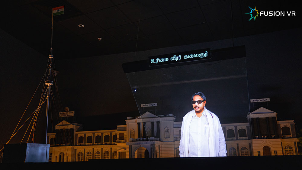 Life-size 3D holographic Kalaignar delivering his Independence Day speech