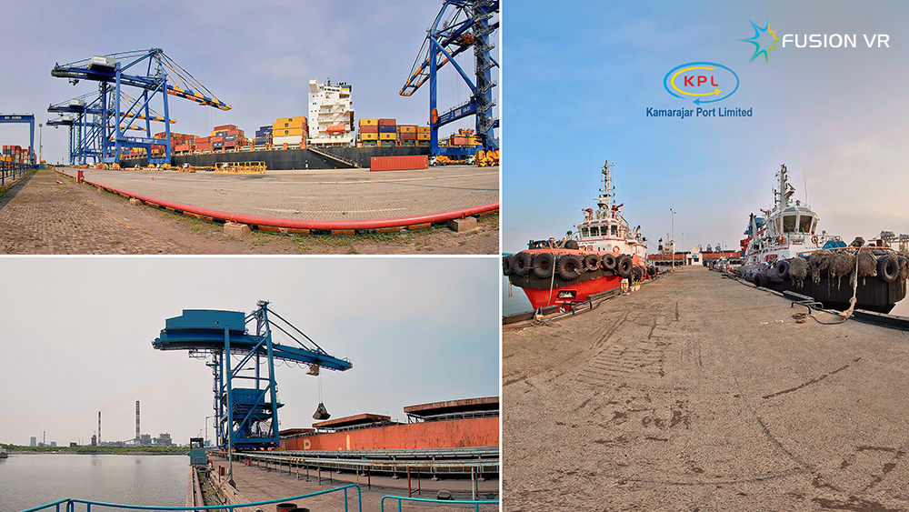 VR180 stereoscopic footage of Kamarajar Port berths and operations