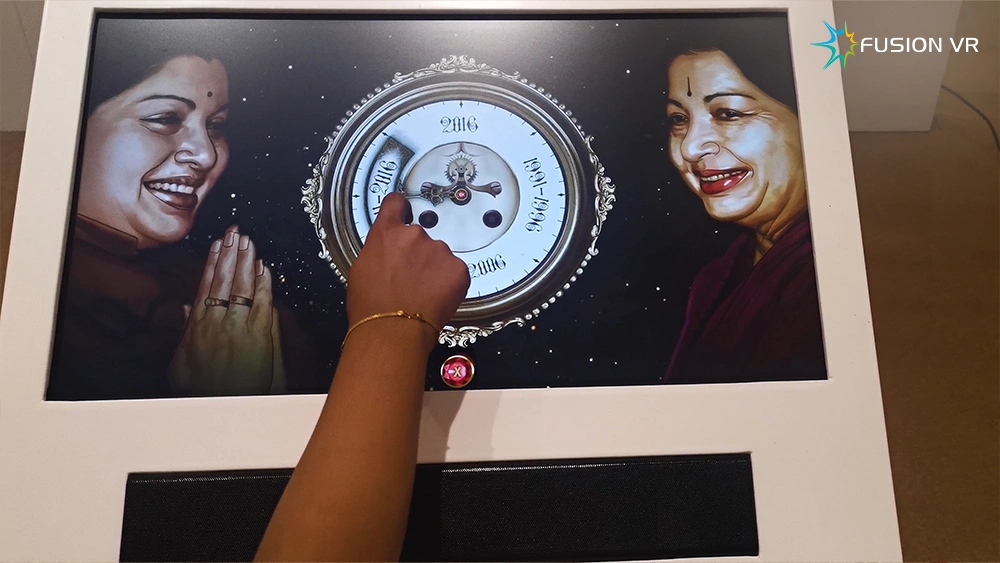 Amma's Achievement Milestones interactive clock-dial touchscreen kiosk