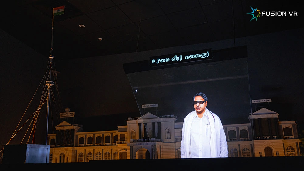 Life-size 3D holographic Kalaignar delivering his Independence Day speech