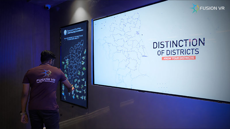 Districts of Distinction interactive touch wall mapping Tamil Nadu's 38 districts