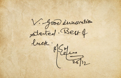 Handwritten visitor-book note by Har Sahay Meena IAS, Commissioner, Tamilnadu Tourism Development Corporation