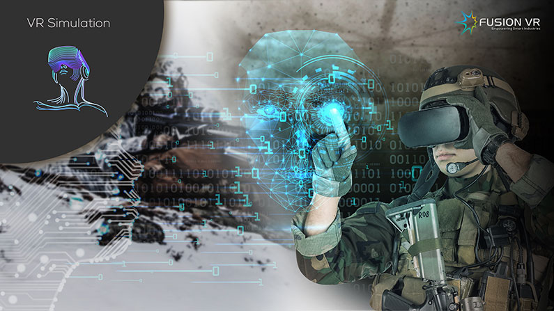 An army officer visualising the simulation of Digital Twins by using the Virtual Reality (VR)