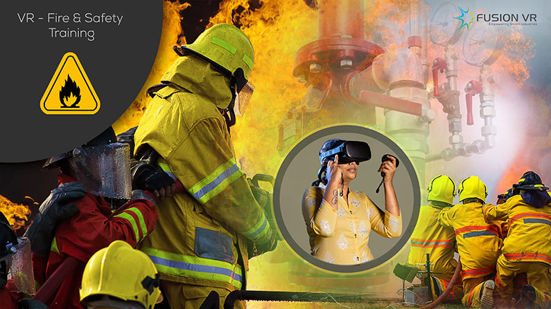 A trainee taking the fire & safety training for oil and gas industry by using Virtual Reality (VR)