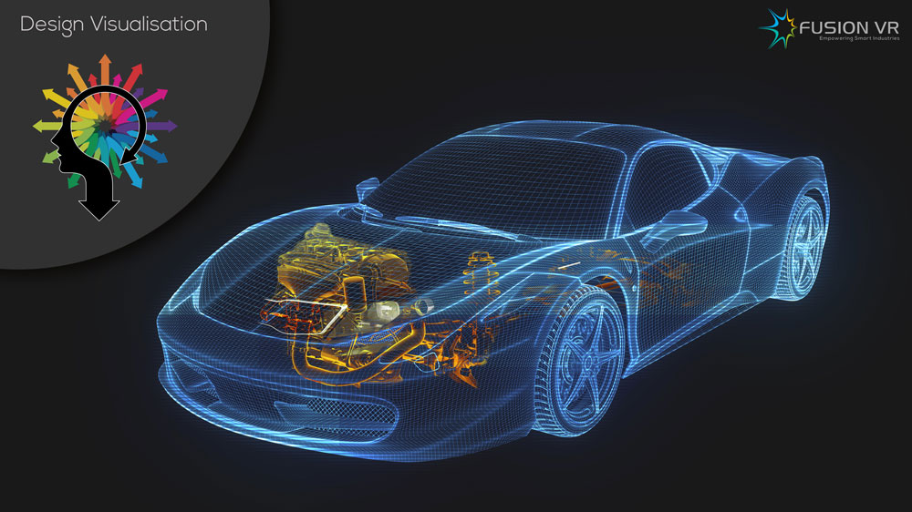 Car Design X-Ray view with internal Automotive Engine visualised using VR-AR-MR technology